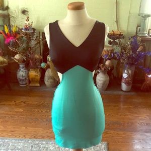 Black & Mint Side & Lower Back Cut Out Dress